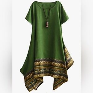 Minibee Women’s Ethnic Cotton Linen Short Sleeve Dress